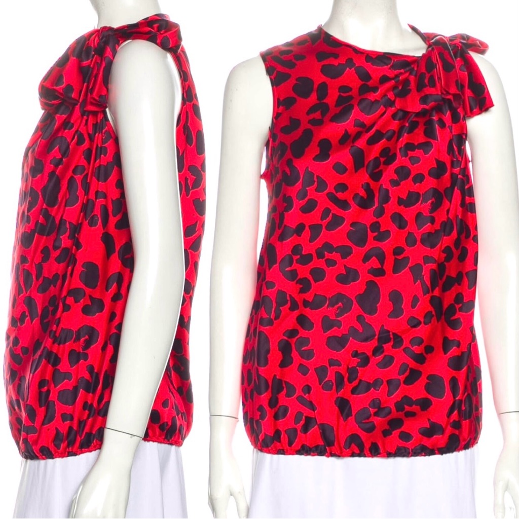 David Szeto Sleeveless Blouse Leopard Print Silk Top Blondie Red Black Silk 36